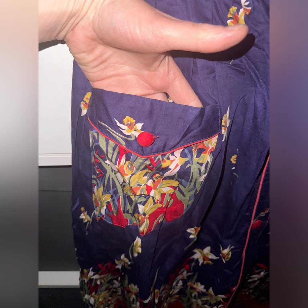 Vintage Daffodil Blue Floral Dress Size 8 - image 4